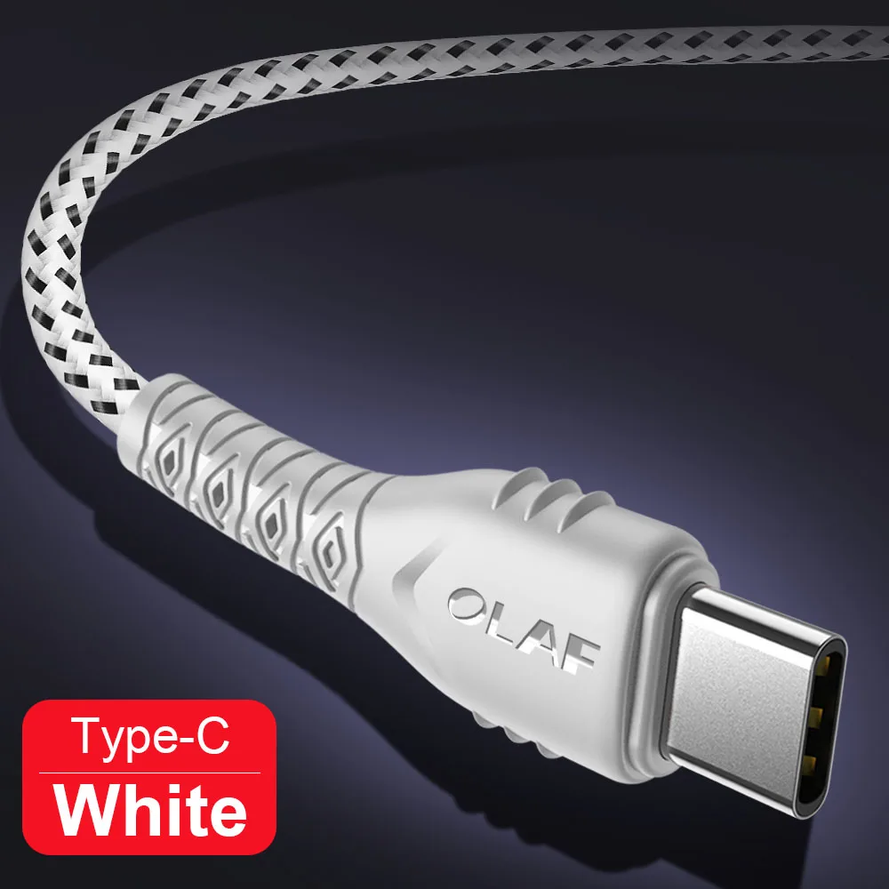 OLAF USB 3,0 type C кабель для быстрой зарядки 2.4A для Xiaom Redmi Note 7 type-C кабель для быстрой зарядки для samsung S9 S10 Plus USB C - Цвет: White