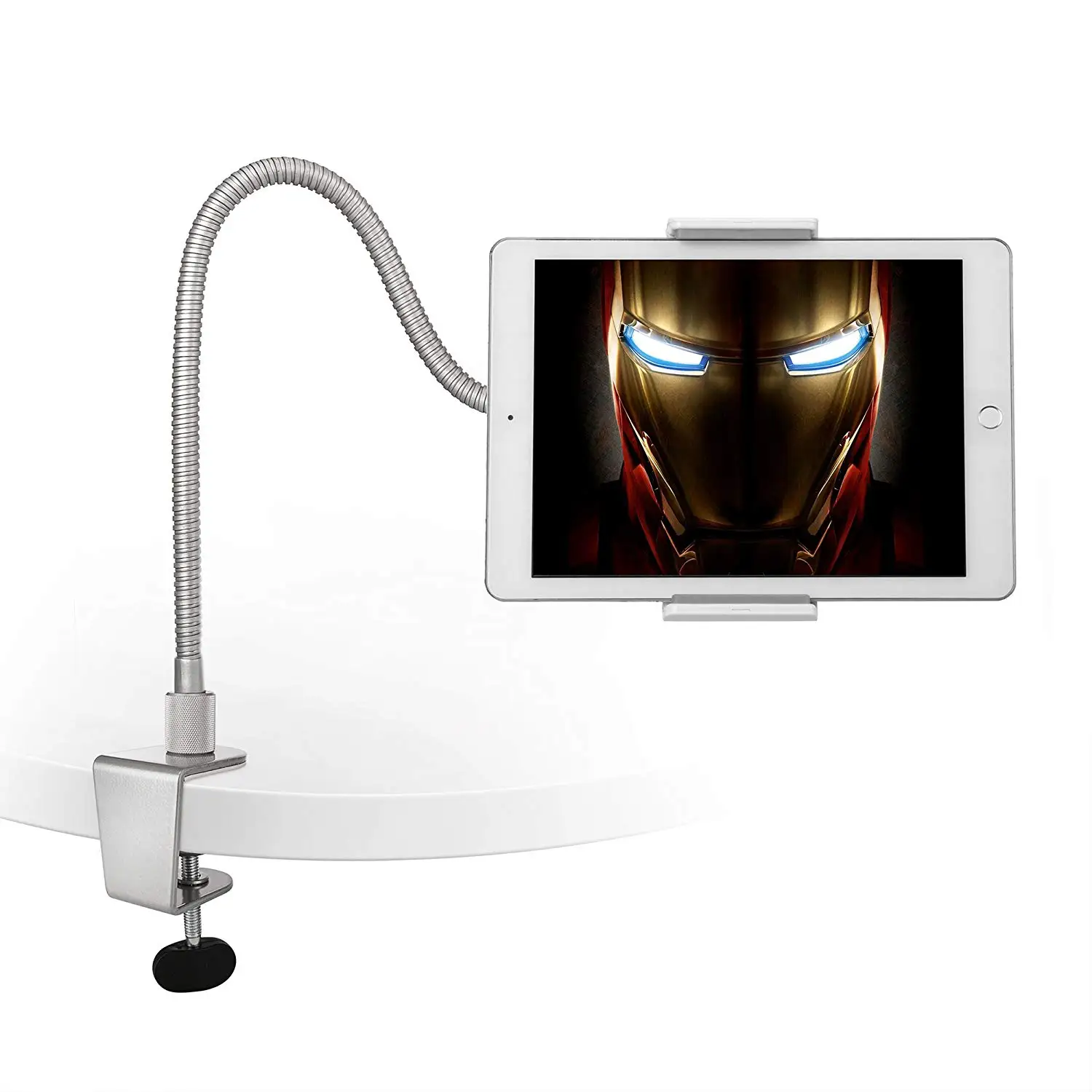 

Heavy Duty Aluminum Gooseneck iPad Holder, Cell Phone Desk Mount Tablet Holder iPad Stand for Office Kitchen Bed