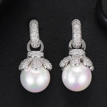 

LARRAURI New Design Luxury Pearl Dangle Pendant Earrings for Noble Women Bridal Wedding Party boucle d'oreille femme 2019