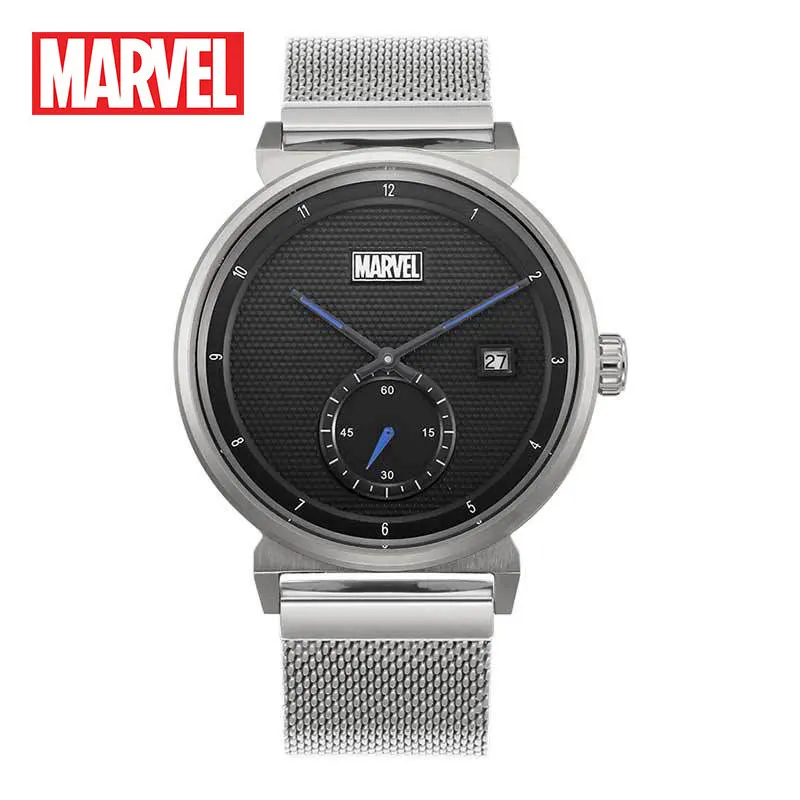 Оригинальные мужские часы от бренда Marvel, роскошные мужские спортивные мужские кварцевые часы, наручные часы, мужские часы с сетчатым ремешком, водонепроницаемые часы 50 м - Цвет: M-9008silverblack