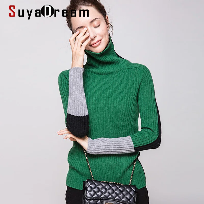 Женский пуловер SuyaDream 100% кашемировая водолазка свитер для женщин модные пуловеры