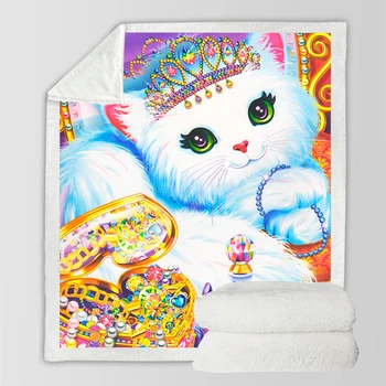 

Cute Cartoon White Cat Sherpa Blanket Cheetah Blankets For Beds 3D Animal Soft Fluffy Blanket Photography Plush Blankets Bedding