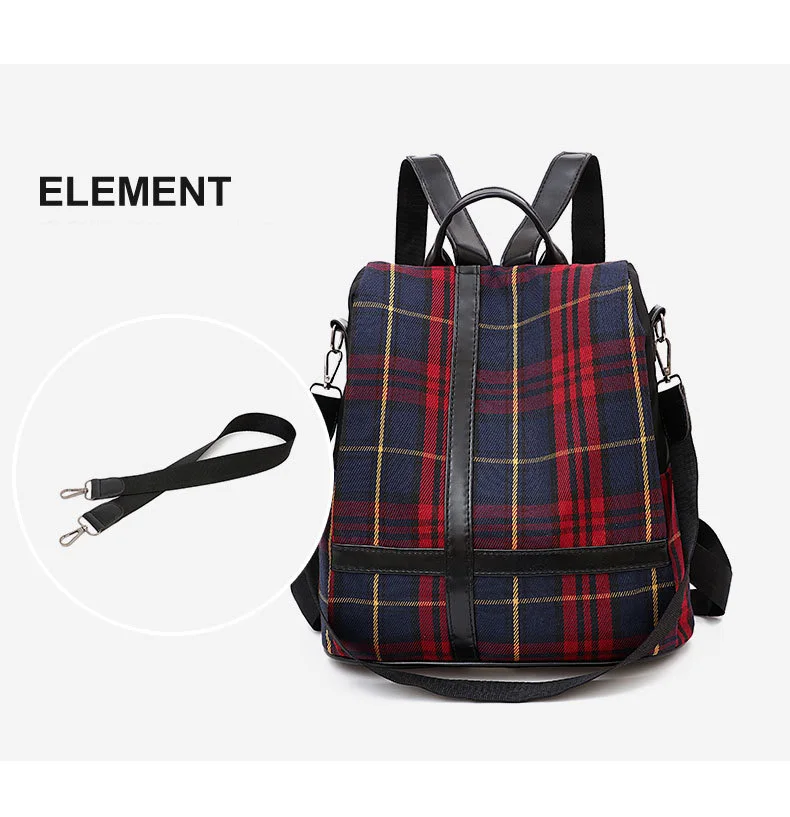 Female Red Plaid Backpack Purse Anti Theft Canvas Casual Backpack for Women 2019 Small Travel Backpack Bag School Girls Rucksack (6)