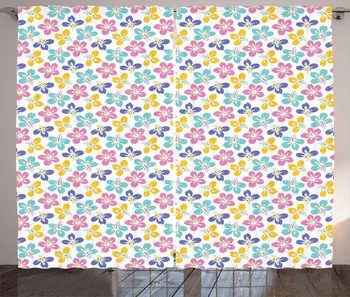 

Multicolor Floral Curtains Computer Graphics Blooming Dreamy Spring Flowers Living Room Window Drapes