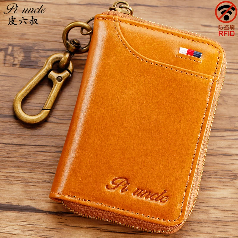 Pongl 2022 Genuine Leather Car Key Men Women Wallets Zipper Keys Case Bag  Men Card Money Holder Business Housekeeper Keychain Cover in 2023