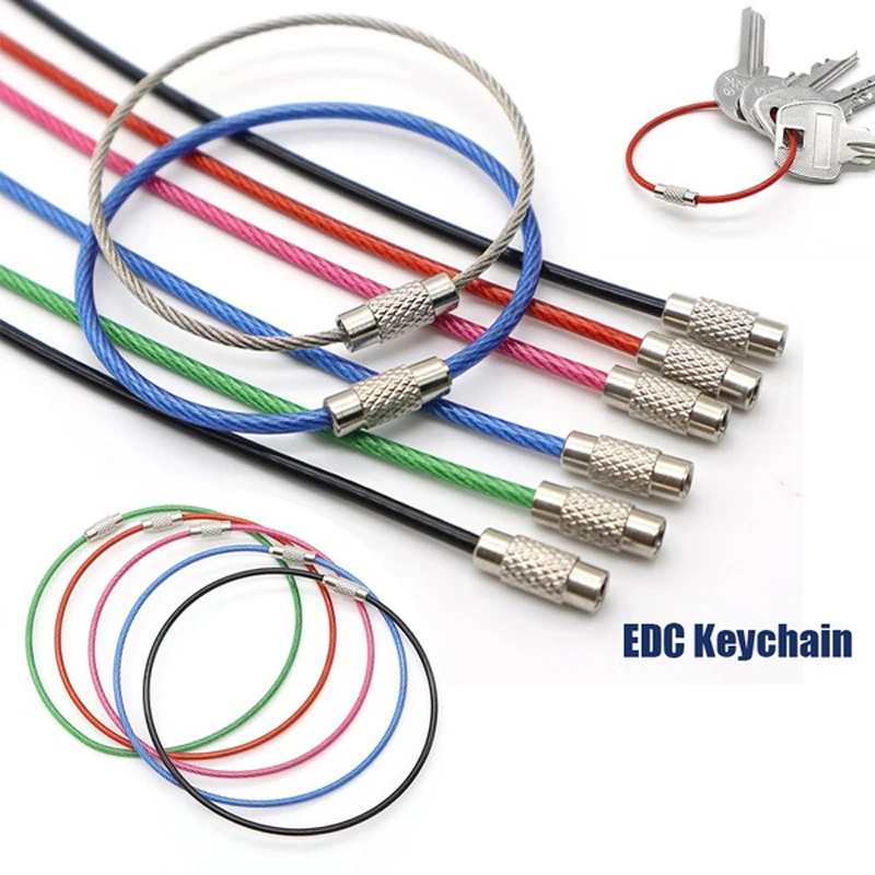 

10Pcs Screw Locking Stainless Steel Wire Keychain Cable Rope Key Holder Keyring Key Chain Rings Outdoor Hiking Keychain EDC Tool