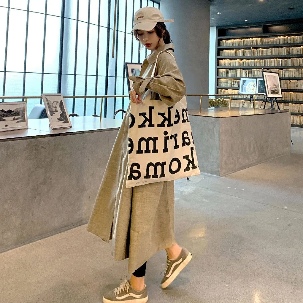 

Photo Shoot Literature And Art Korean-Style CHIC Fold-down Collar Single Breasted Loose Straight Trench Coat Waist Hugging Lace-