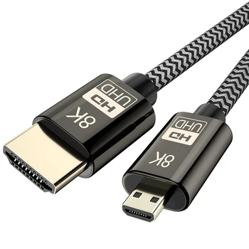 

8K 60Hz Micro HDMI to HDMI Adapter Gold Plated Male Type D to Male Type A HDMI 2.1 Cable Supports 3D Ethernet for HDTV TV Camera