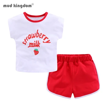 

Mudkingdom Girls Outfits Summer Short Sleeve Kids Clothes Letter Pattern T-Shirts Children Clothing Set