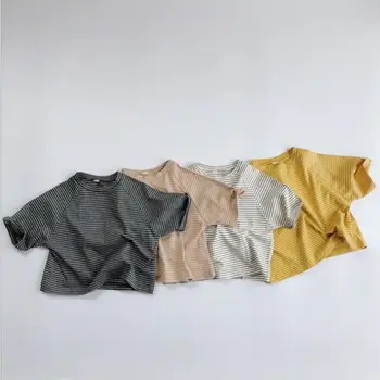 

2020 New Girls Boys Striped T-Shirt Short Sleeve Fashion Cotton Kids Top 1-7t QA785