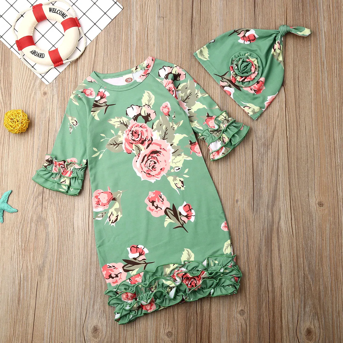 Sleepwear 2pcs Cute Newborn Swaddle Blanket Baby Girl Zipper Floral Sleeping Bag Wrap Hat Ruffle Autumn Clothes 0-6M