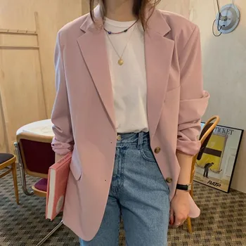 

2020 New Fashion Women Blazer Elegant Long Sleeve Jacket Solid Lapel Spring Autumn Tops Office Lady Blazers Coat Outwear