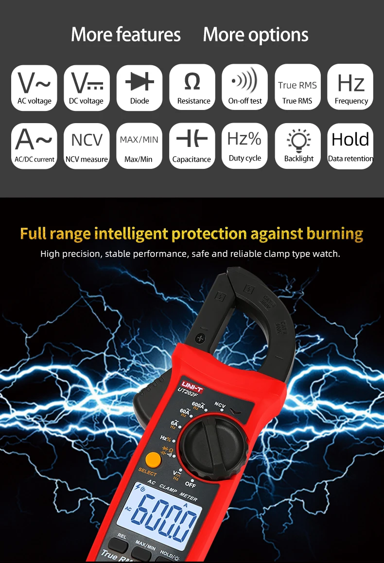 Medidor digital com braçadeira amperométrica, medidor de