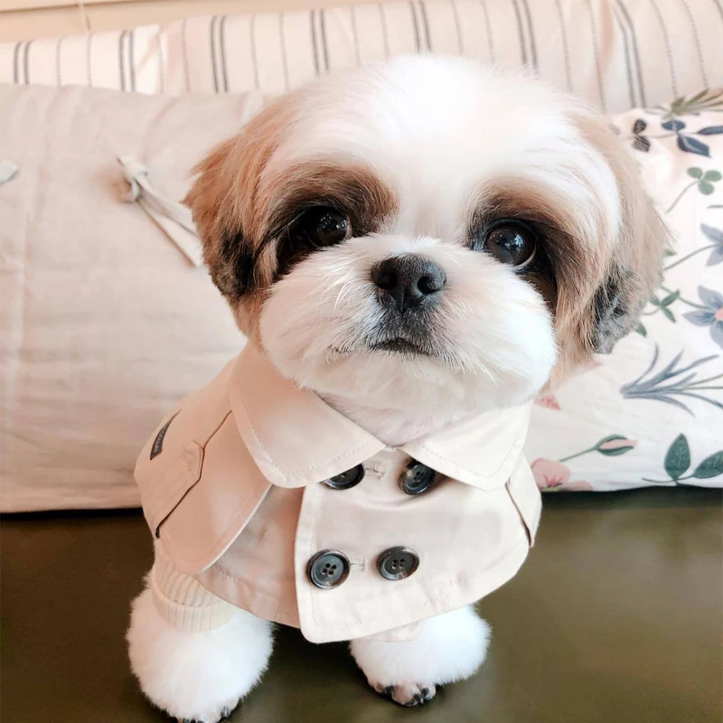 British Buttons Dog Clothes Autumn Pet Coat Brown Dog Christmas Cloak Warm Short Clothing Puppy Clothes Teddy Chihuahua Costume