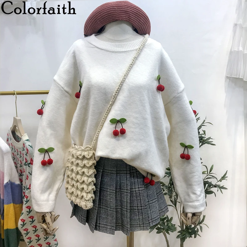 Colorfaith, новинка, Осень-зима, женские свитера, повседневные пуловеры, свободные, модные, вишневые, вязанные, женские джемперы, топы SW7092