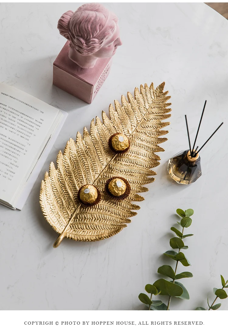 Creative Nordic modern Gold Resin leaf tray Desktop storage organization jewelry Crafts ornaments home decoration accessories