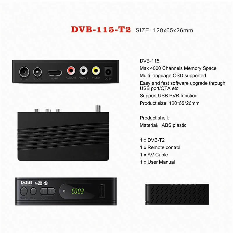 Full HD1080P Dvb t2 тюнер ТВ коробка T2 Wi Fi Usb2.0 HDMI спутникового приемник Dvbt2 встроенный
