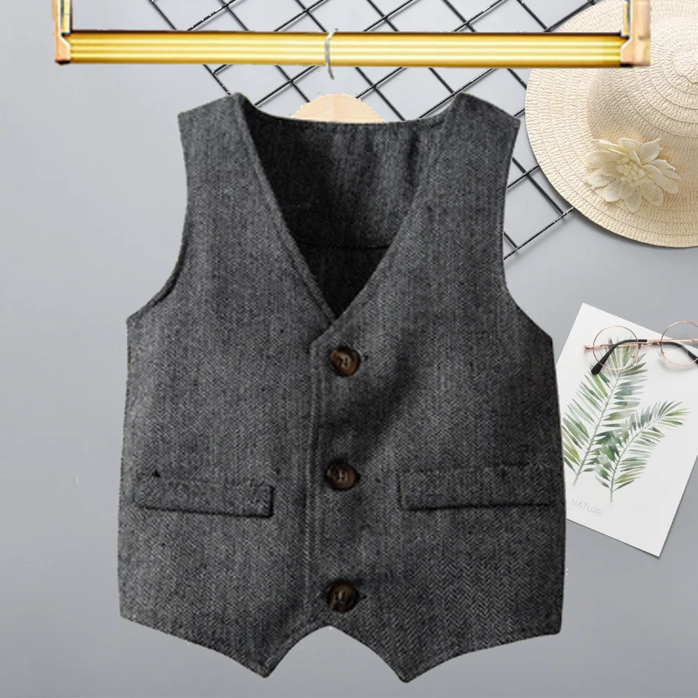 Childrenswear British Style BOY'S Spring And Autumn Childrenswear Pure Cotton Middle Open Single Breasted Waistcoat