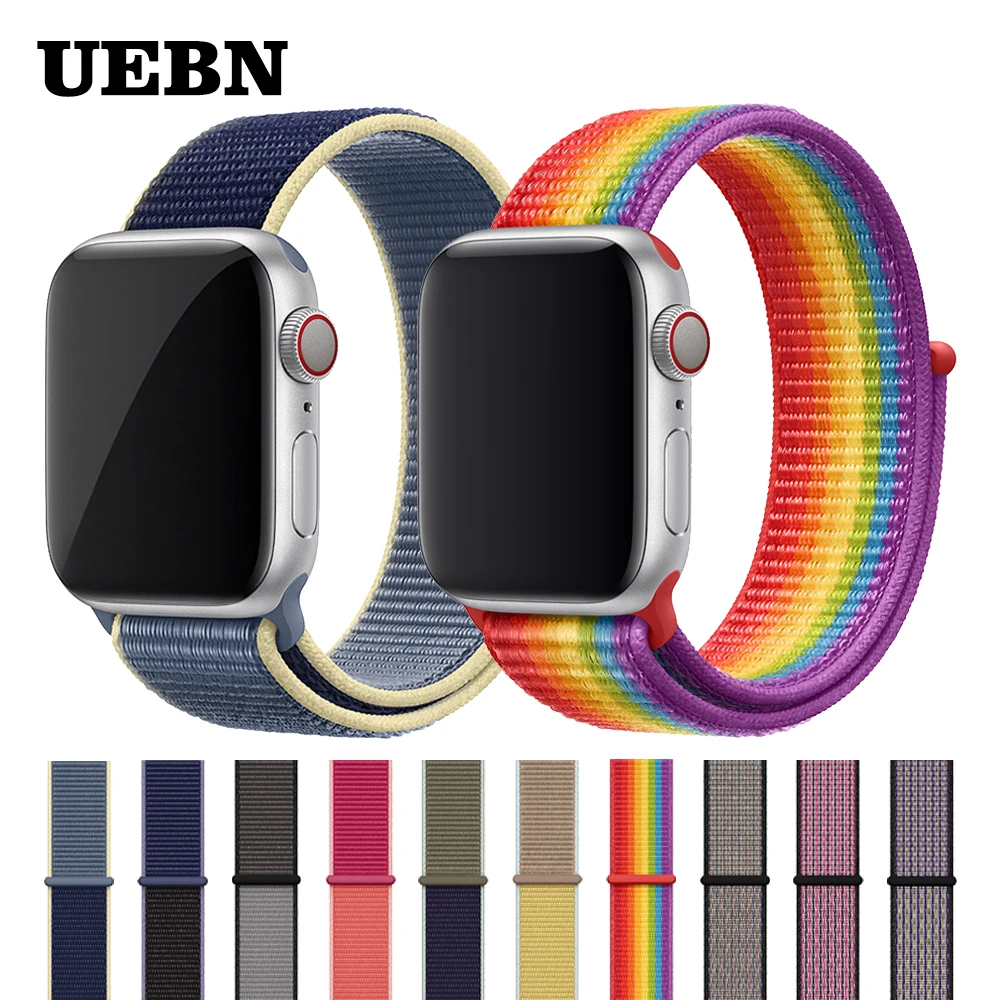 Ремешок UEBN для Apple Watch Series 5 4 3 band 44 мм/40 мм Спортивная петля для iwatch band 5 42 мм 38 мм ремешок браслет нейлоновый ремешок для часов