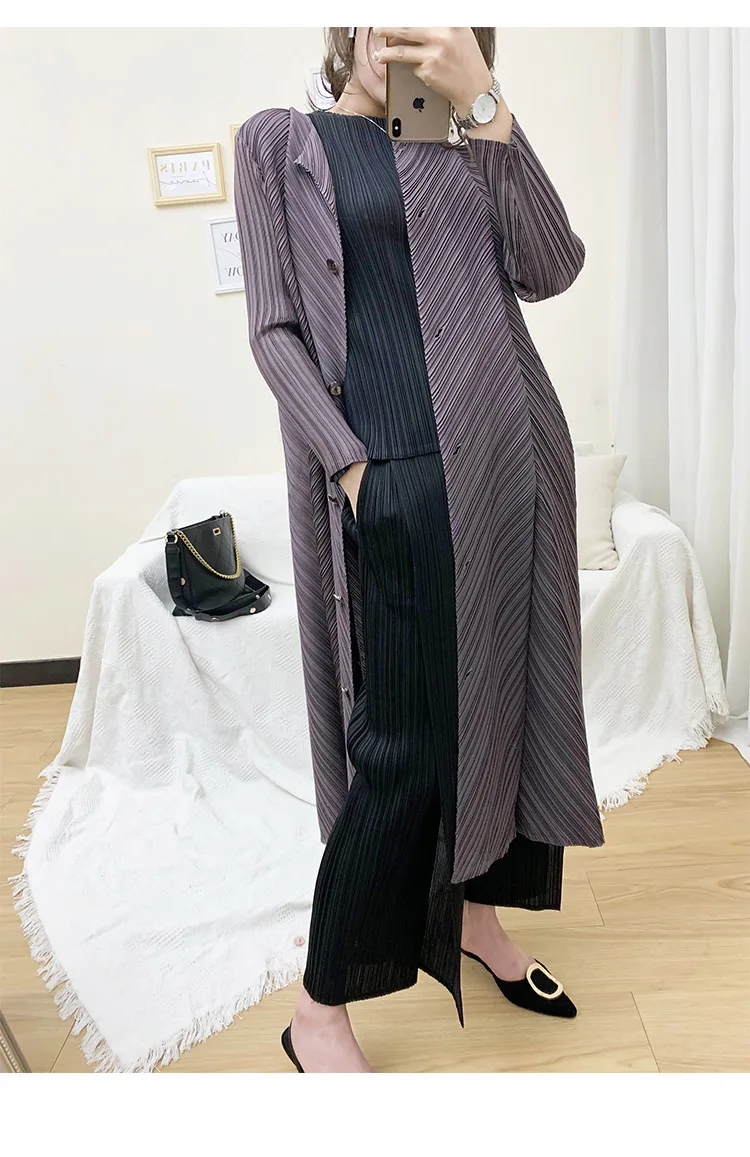 Miss Miyake/плиссированная Длинная ветровка, осенняя Новинка, свободный, большой размер, прямой, длинный, плиссированный Тренч