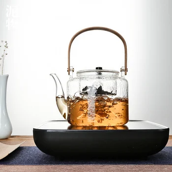 

hammer pattern heat resistant glass tea set filter bubble teapot bamboo handle lifting beam pot kungfu tea set MJ61207