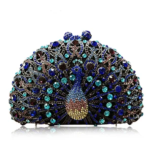 24 Цвета класса люкс форма павлина голубой кристалл вечерние сумочки со стразами клатч Для женщин вечерние кошелек модный, серебряный, металлический Сумки - Цвет: 15