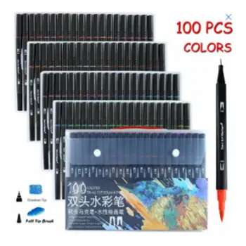 

48/60/100 Color Markers Pens Double-Headed Watercolor Pen Painting Set Water-Based Ink Nylon Head Art Supplies