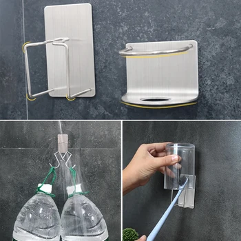 

1PCS Bathroom Stainless Steel Stick Hook Toothpaste Toothbrush Holder Waterproof Electric Tooth Brush Holder Wall Mounted Newest