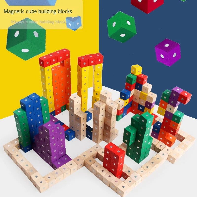  Children's color magnetic cubic wooden children's enlightenment mathematics teaching aids magnetic  - 4000354349580