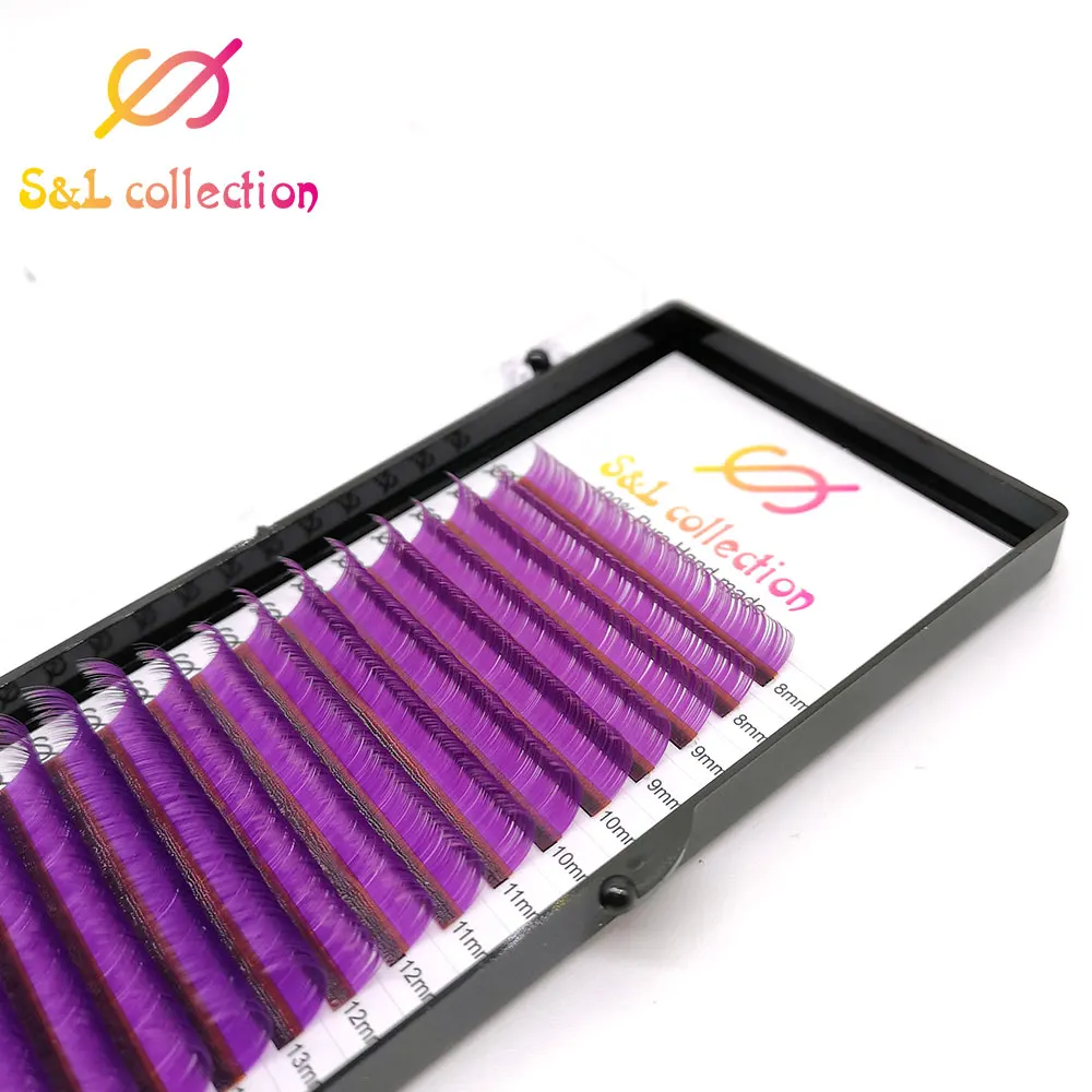 

16lines 0.07 C False Eyelashes Purple Individual Eyelash Extension Color Fake Eye Lashes Eyelash Extension 100% real handmade
