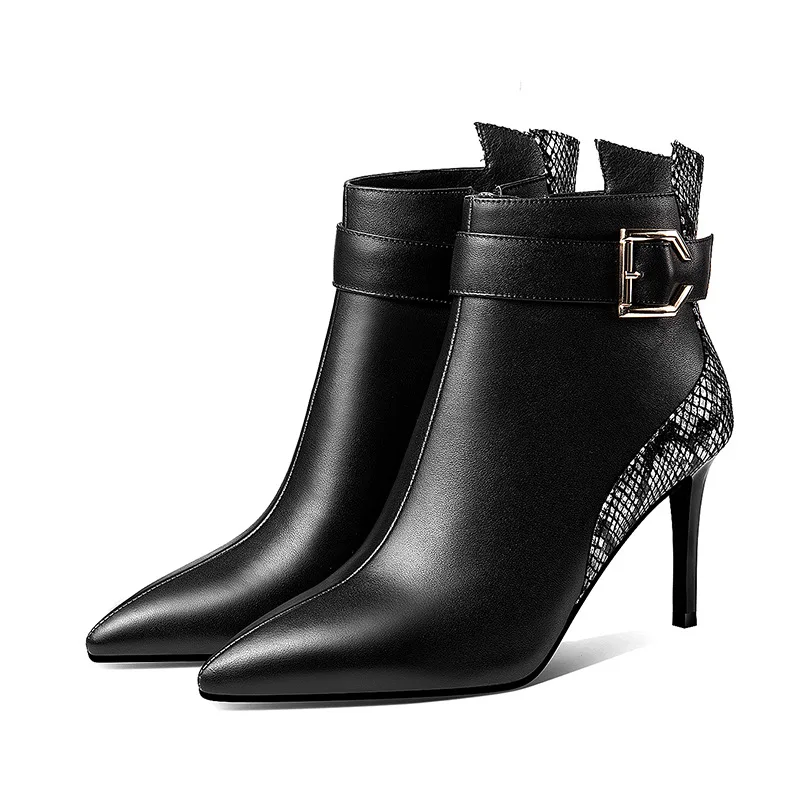 

Shoes and boots 19 autumn and winter leather women boots pointed and thin heels high leather boots metal belt buckle