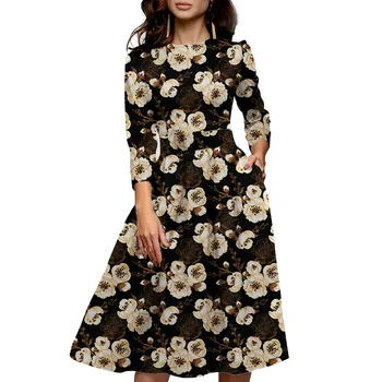 

2020 Summer Women's Printed Seven-point Sleeve Black Elegant Vestidos De Fiesta Sun Dresses Dress Stripes
