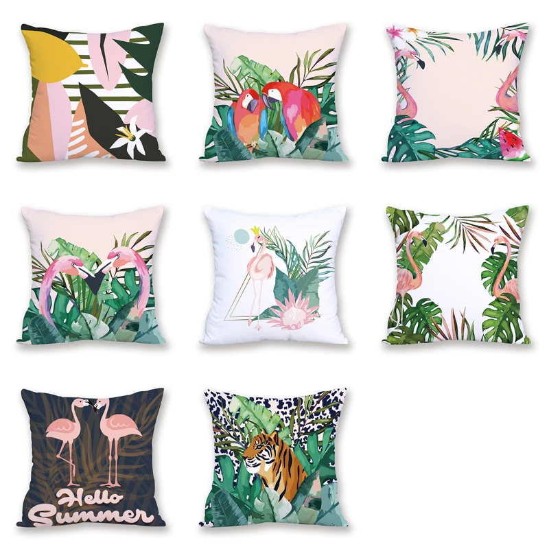 Красочная Подушка с фламинго, чехол, тропические джунгли, чехол для подушки, скандинавские декоративные подушки, Наволочки, домашний диван, чехол s Kissen