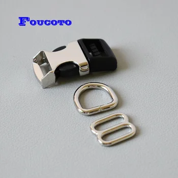

200 sets Metal D ring clip clasp buckles 15mm webbing belt straps slider for paracord dog collar DIY handmade sewing accessories