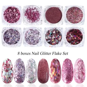 

8 boxes of art paint decorative manicure gel polished holographic nail polish glitter powder glitter nails
