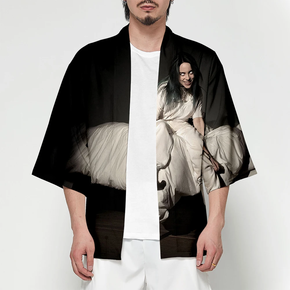 Популярное кимоно Billie Eilish3D, модное летнее кимоно с дикими звездами, серая футболка, кардиган, Повседневная рубашка с короткими рукавами в японском стиле - Цвет: As Shown