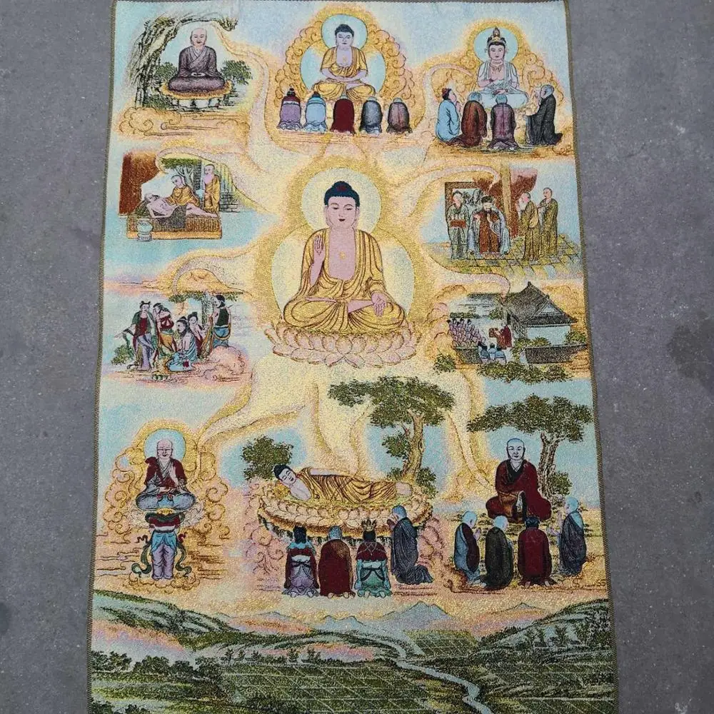 

35" Thangka embroidery Tibetan Buddhism silk embroidery brocade Nepal Big Day Tathagata Buddha Shakyamuni 11 incarnations Thangk
