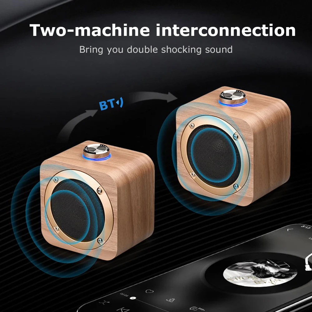 Q1B портативный динамик 5 Вт Bluetooth 4,2 динамик 3D стерео объемный сабвуфер аудио плеер деревянный динамик s 1200 мАч мощный Рог