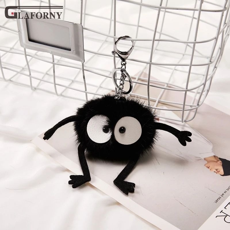 

2019 Glaforny keychain mink hair bag fur pendant black briquet cute little coal plush doll ornament car key chain key ring