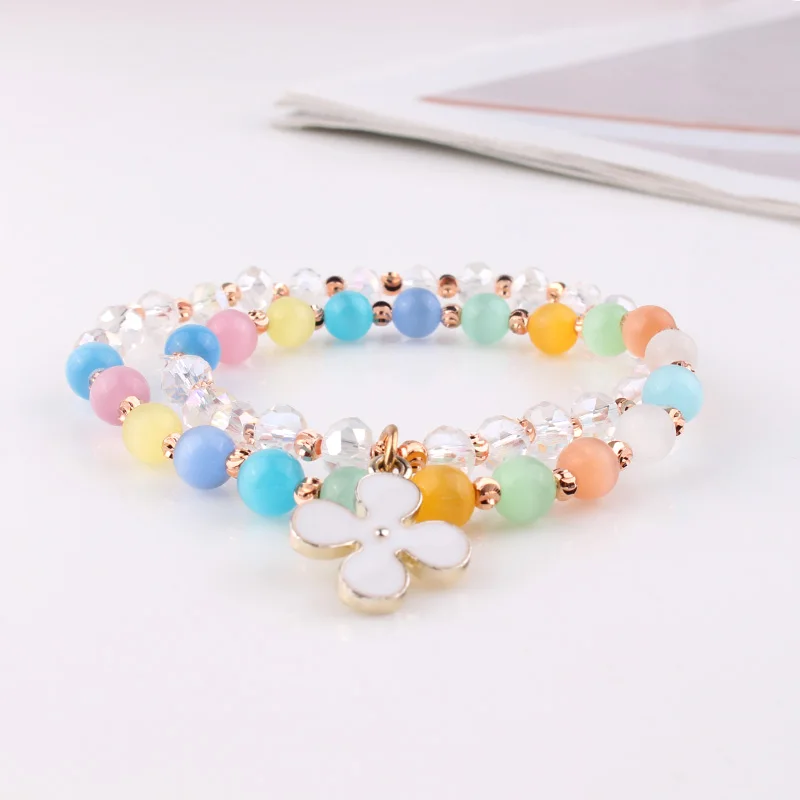 

TODOX Brand Korea bracelet color Crystal beads opals bracelet wedding gift 2 laps with Small pendant lady bracelet contracted