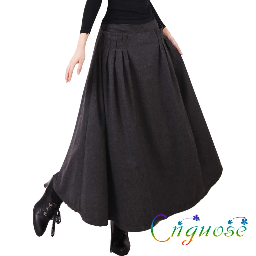 2019 Herfst En Winter Hoge Taille Retro Vintage Fashion Casual Grijs Wol Wollen Vrouwelijke Maxi Geplooide een lijn Lange Rokken womens 2019 Herfst En Winter Hoge Taille Retro Vintage Fashion Casual Grijs Wol Wollen Vrouwelijke Maxi Geplooide een lijn Lange Rokken womens