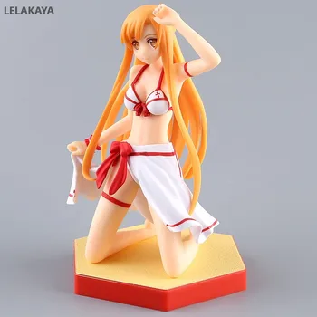 

14cm Anime Sword Art Online Sexy Girls Yuuki Asuna White Swimsuit Bikini Style Kneeling Ver. PVC Action Figure Collection Toys