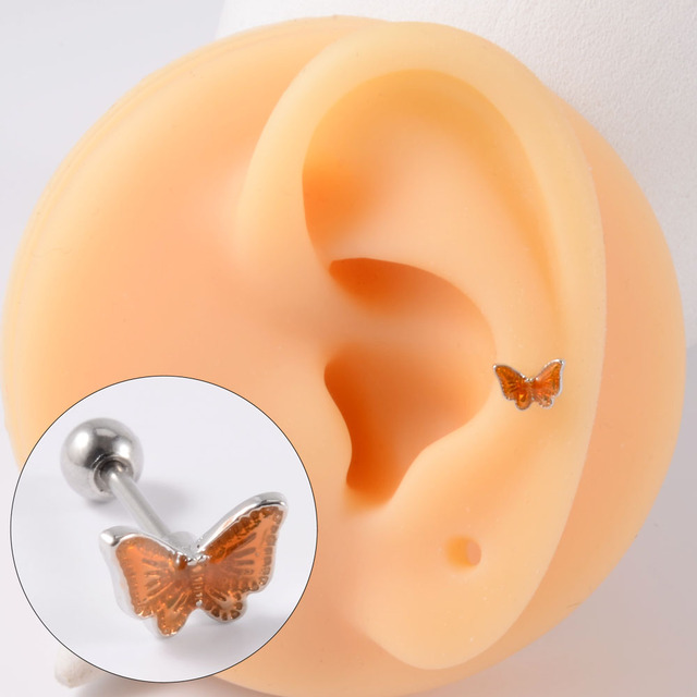 Surgical Steel CZ Cute Butterfly Ear Studs Cartilage Helix Lobe Conch Piercing Earring For Girls Gift Body Piercing Jewelry