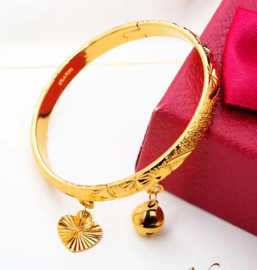 N314 для детей Подарки Золото Нержавеющая сталь Мода колокольчик сердце шармы манжета браслет модные подарки bling для дня рождения