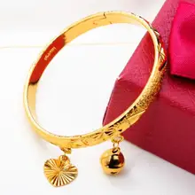 N314 для детей Подарки Золото Нержавеющая сталь Мода колокольчик сердце шармы манжета браслет модные подарки bling для дня рождения