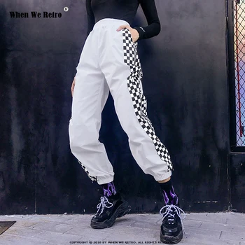 

When We Retro Women 2019 High Waist Pants Side Zipper Split Streetwear QY0761 Sweatpants Womens Trousers Plaid Pants