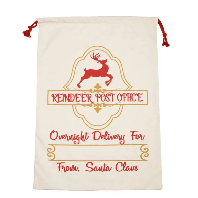 

Christmas Elk Canvas Bag Cotton Drawstring Christmas Candy Sack Large Christmas Gift Bag For Kids