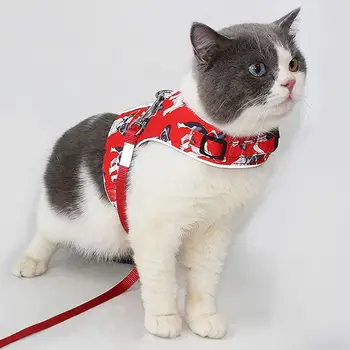

Cat Harness + Traction Rope Cat Walking Harness Vest Reflective Chest Strap Kitten Leash Traction Rope Set Cat Vest Chest Strap