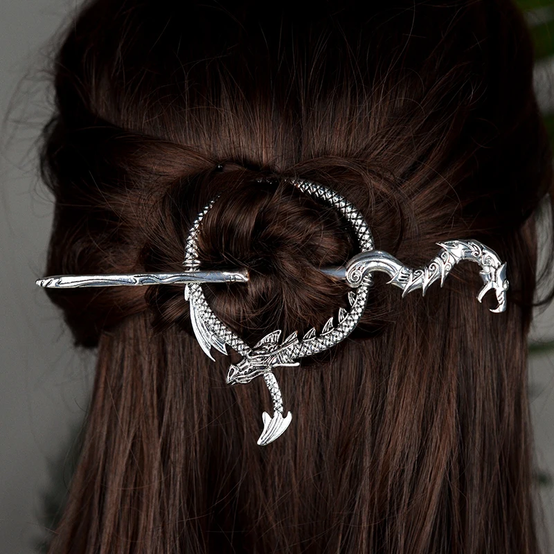 Witch Pagan Dragon Crescent Moon Hair Barrette Hairstick Hair Jewelry