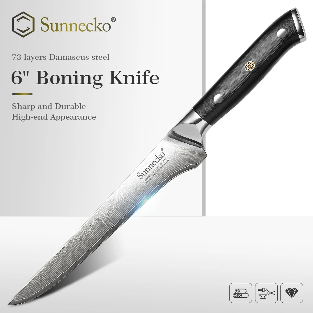 

SUNNECKO 6" Boning Knife Damascus Japanese VG10 Core Steel Blade Kitchen Knives G10 Handle Sharp Slicing Filleting Cooking Tools